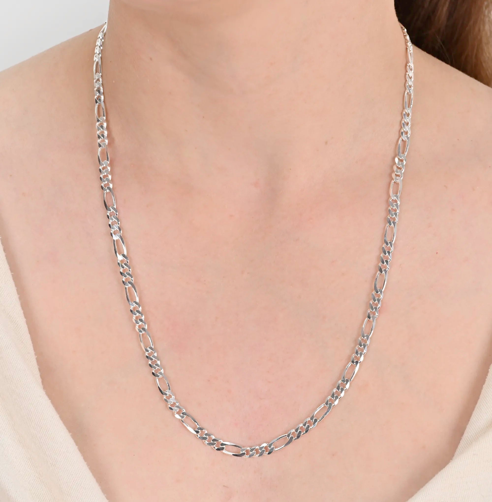 Alternate angle of Figaro silver chain 4.6mm