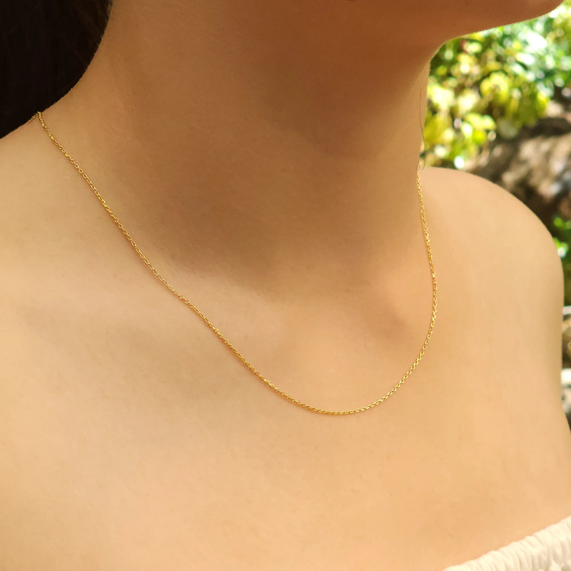 Side view of Delicate Gold Plated Sterling Silver Cable Chain