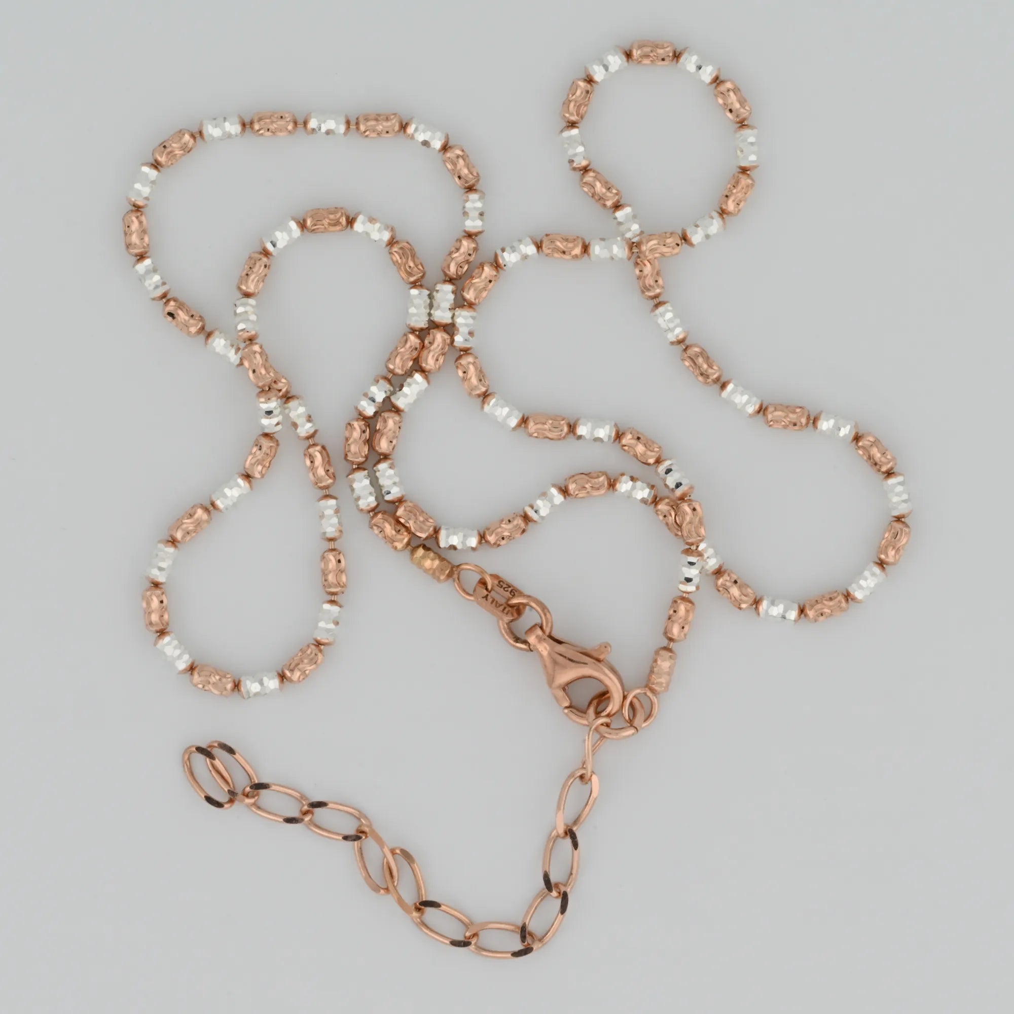 Long Beads Silver Chain Rose Gold & Rhodium