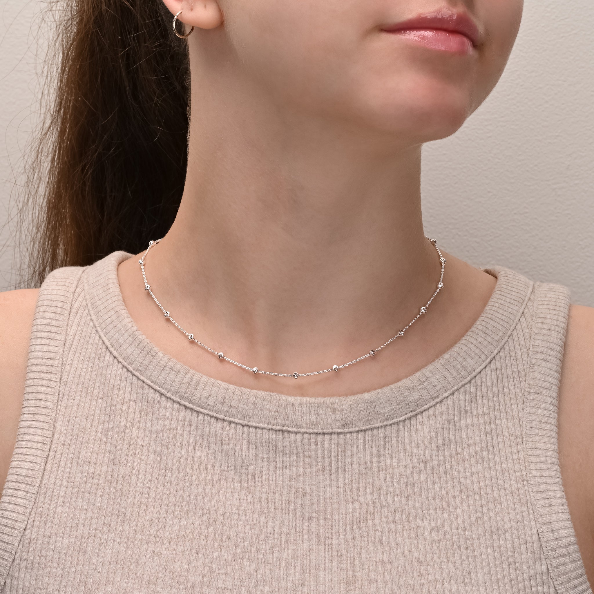Detail view of Silver Chain With Round Beads