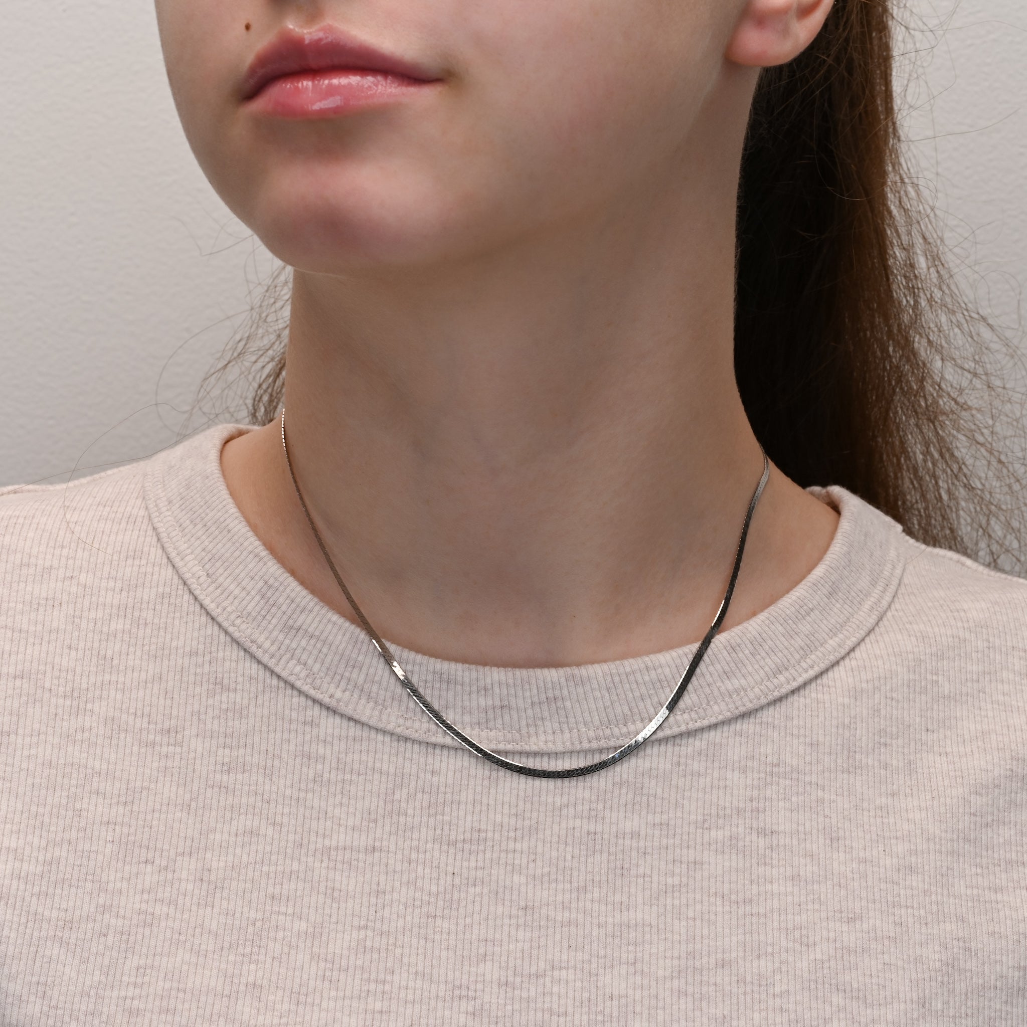 Alternate angle of Herringbone Rhodium Plated Silver Chain 2mm