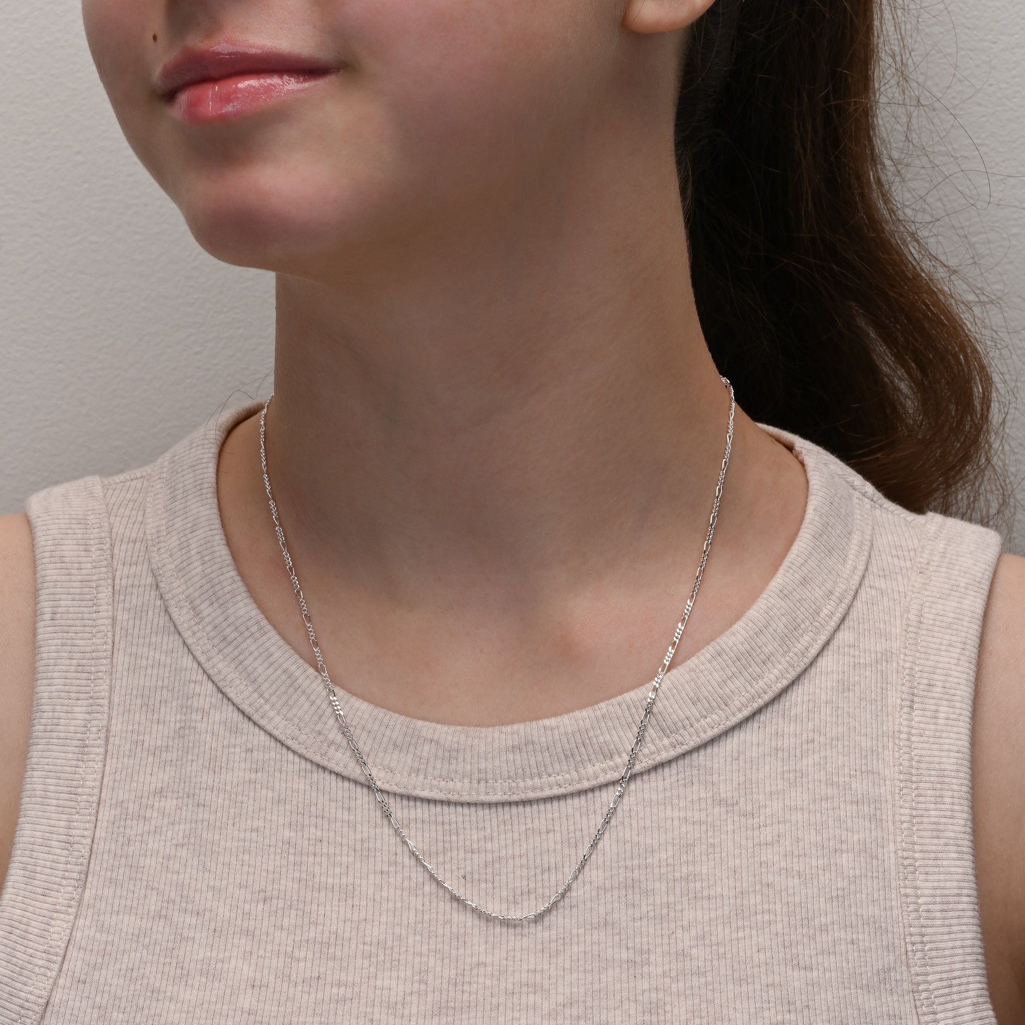 Alternate angle of Figaro silver chain 1.7mm