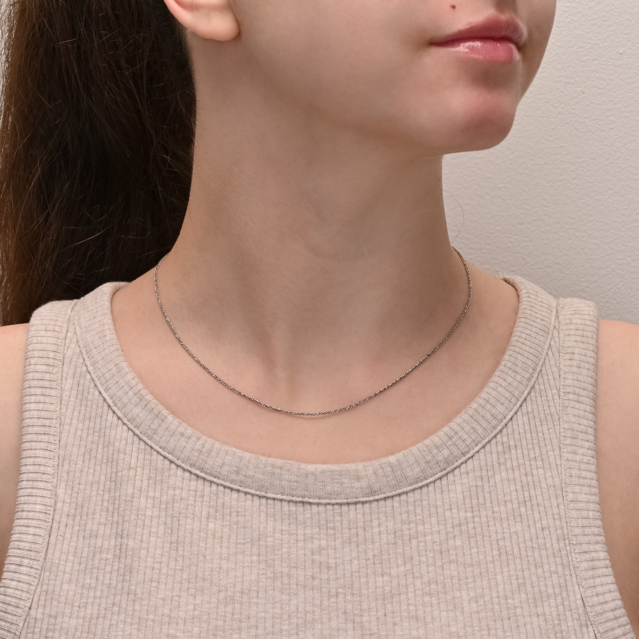 Studio shot of Sterling silver chain Margarita 1.1mm