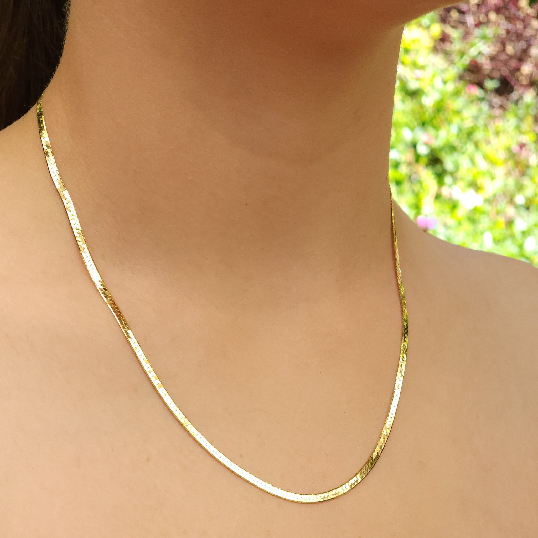 Detail view of Herringbone Gold-Plated Silver Chain 2.7mm