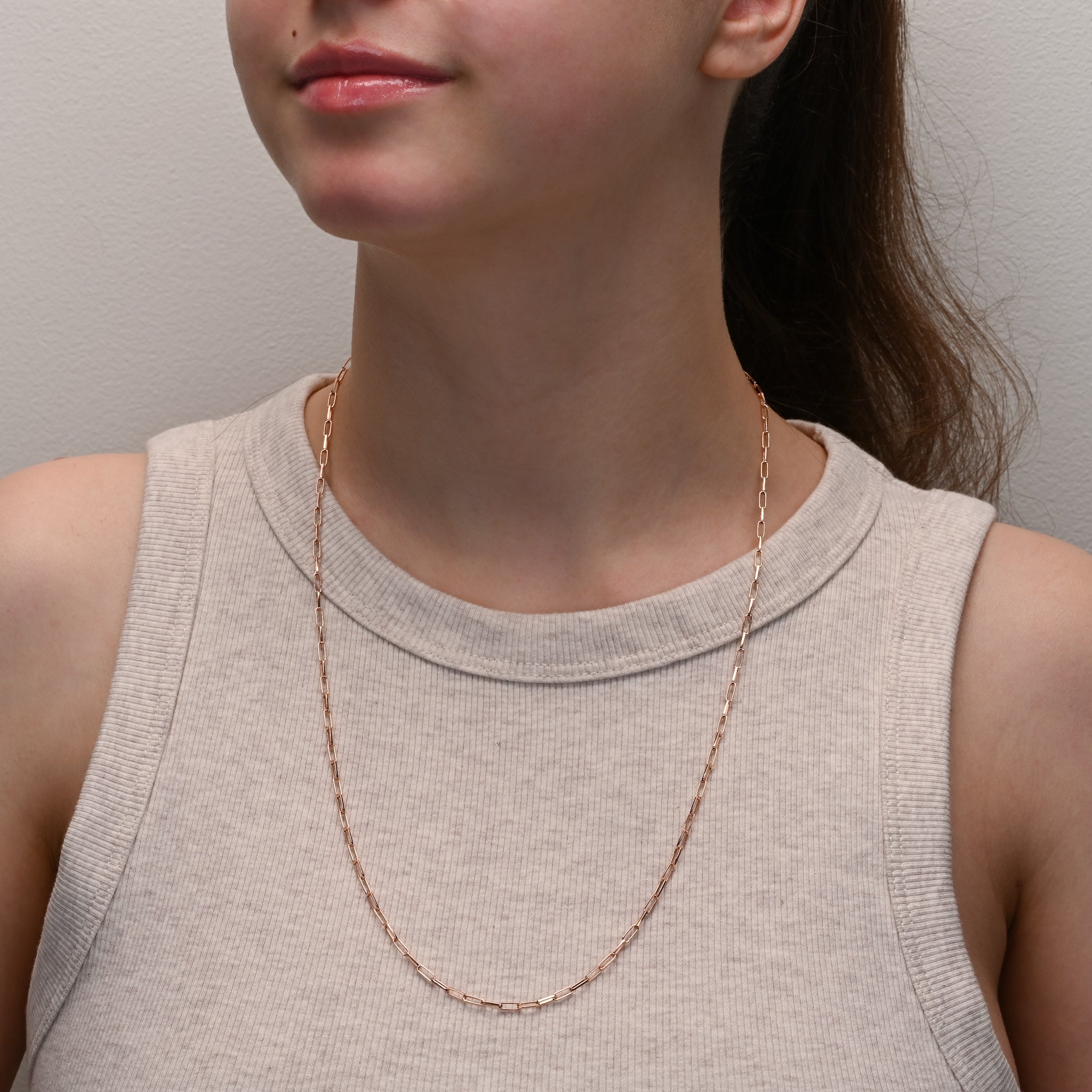 Detail view of Rose Gold Plated Silver Paperclip Chain