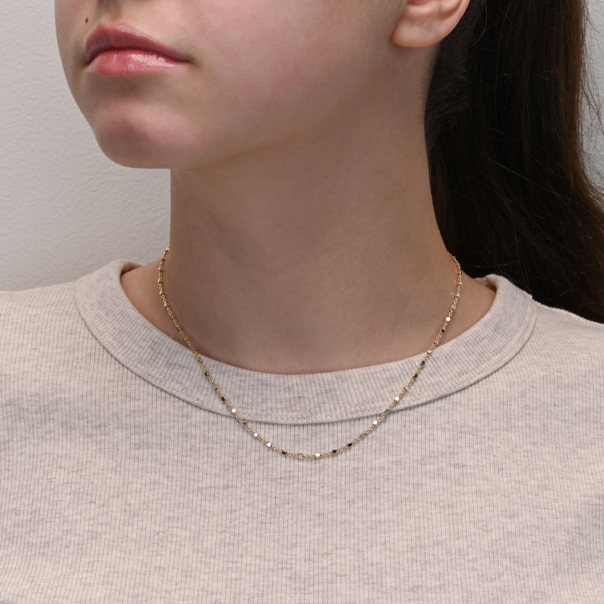 Alternate angle of Yellow Gold Chain with Rhodium Cube Beads