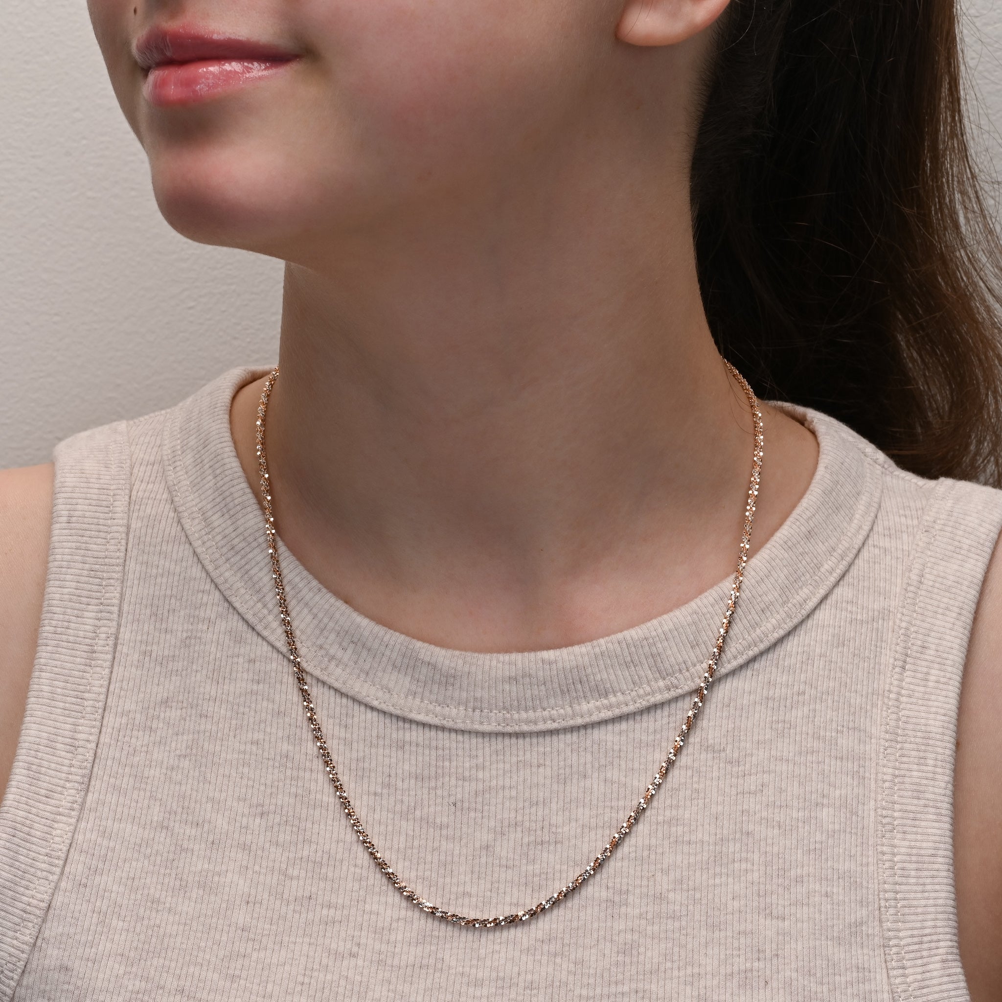 Close-up detail of Margarita Silver Chain Rose Gold & Rhodium Plated