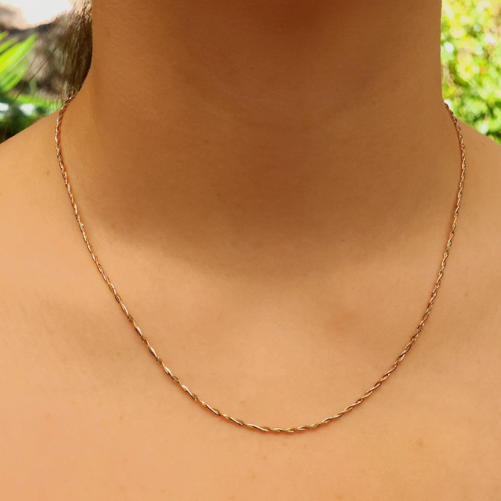Close-up detail of Twisted Rope Rose Gold & Rhodium Plated Chain