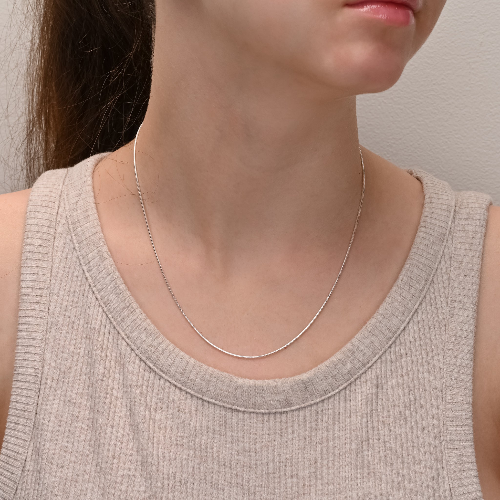 Alternate angle of Silver Snake Chain 1mm