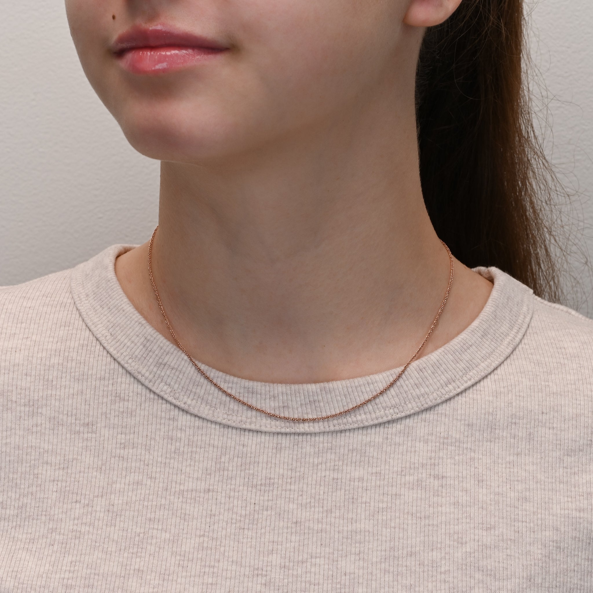 Alternate angle of Margarita Rose Gold Plated Silver Chain 1.1mm