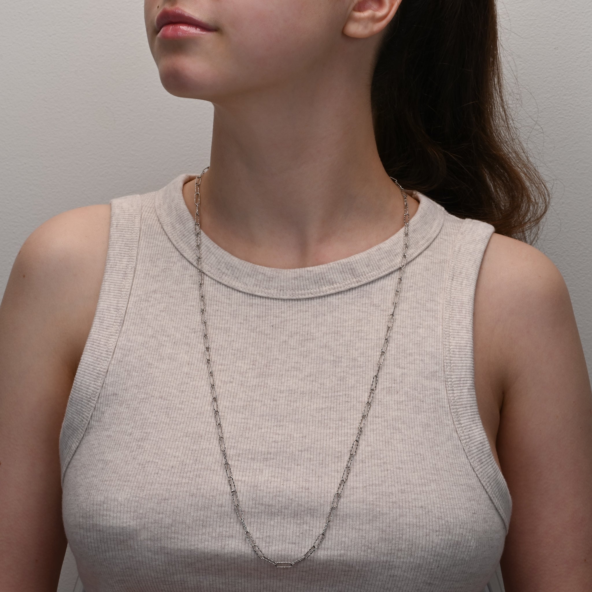 Detail view of Large Paperclip Silver Chain Rhodium Plated