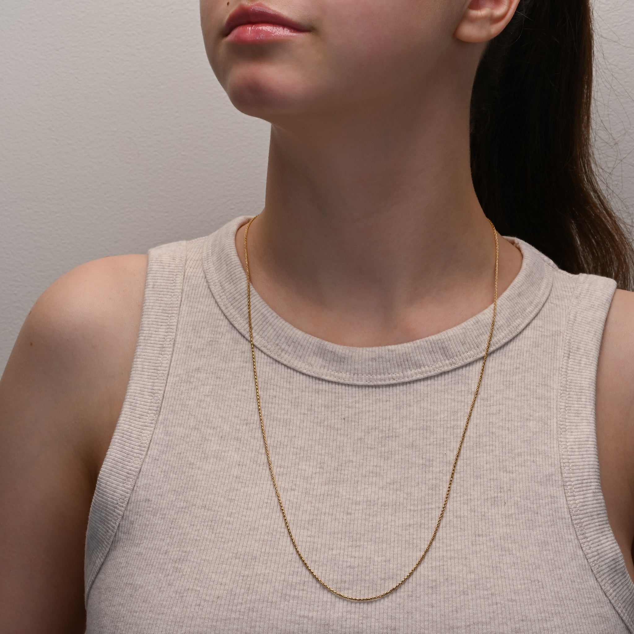 Alternate angle of Yellow Gold Silver Chain Spiga 66cm