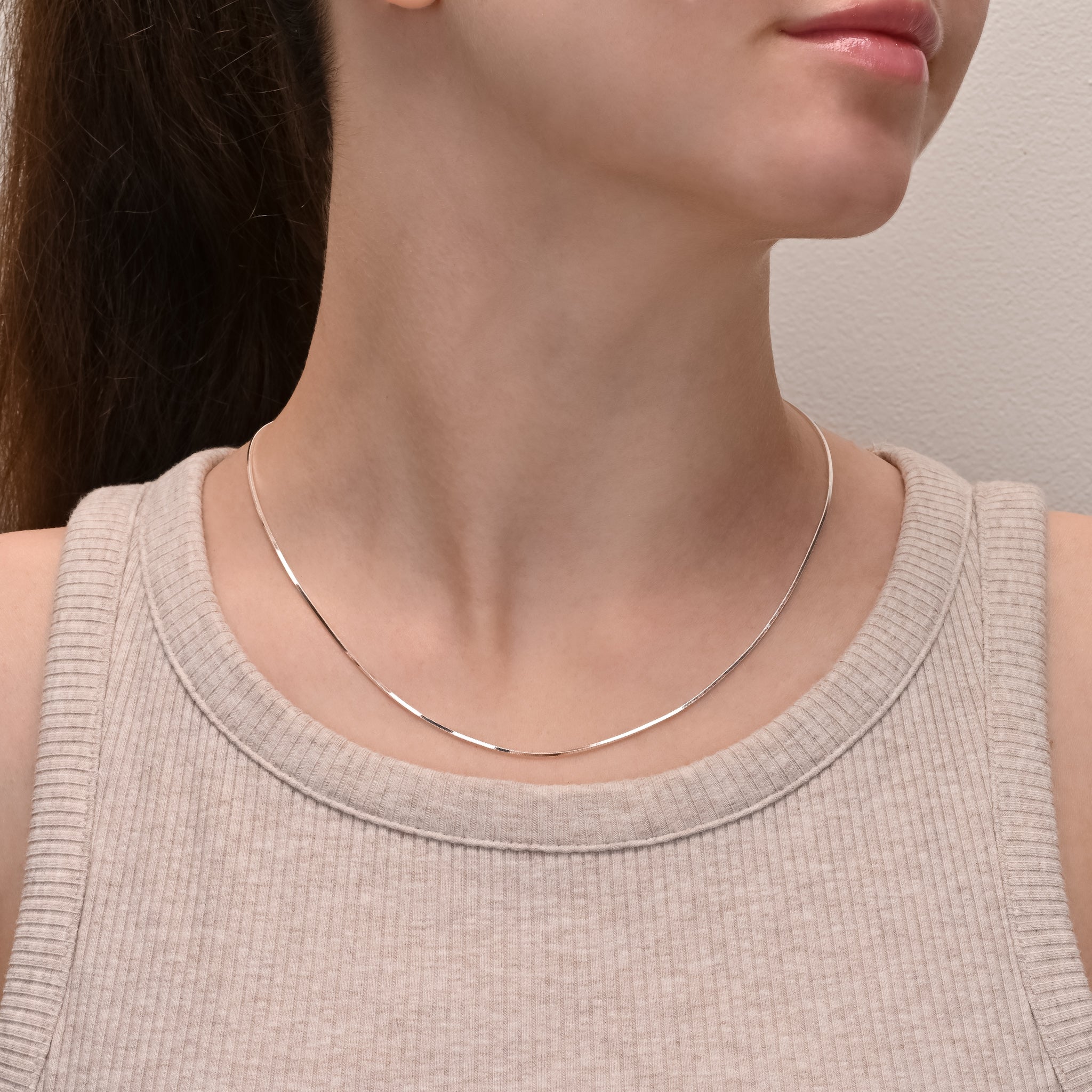 Detail view of Square Silver Snake Chain