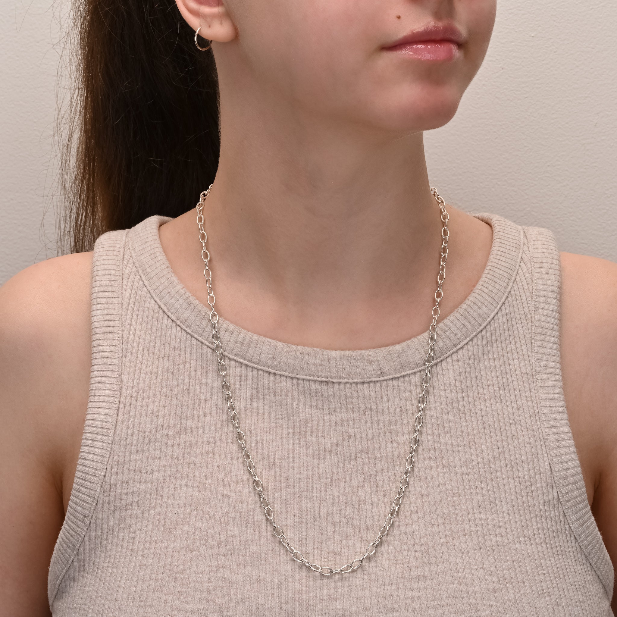 Alternate angle of Long Link Cable Silver Chain