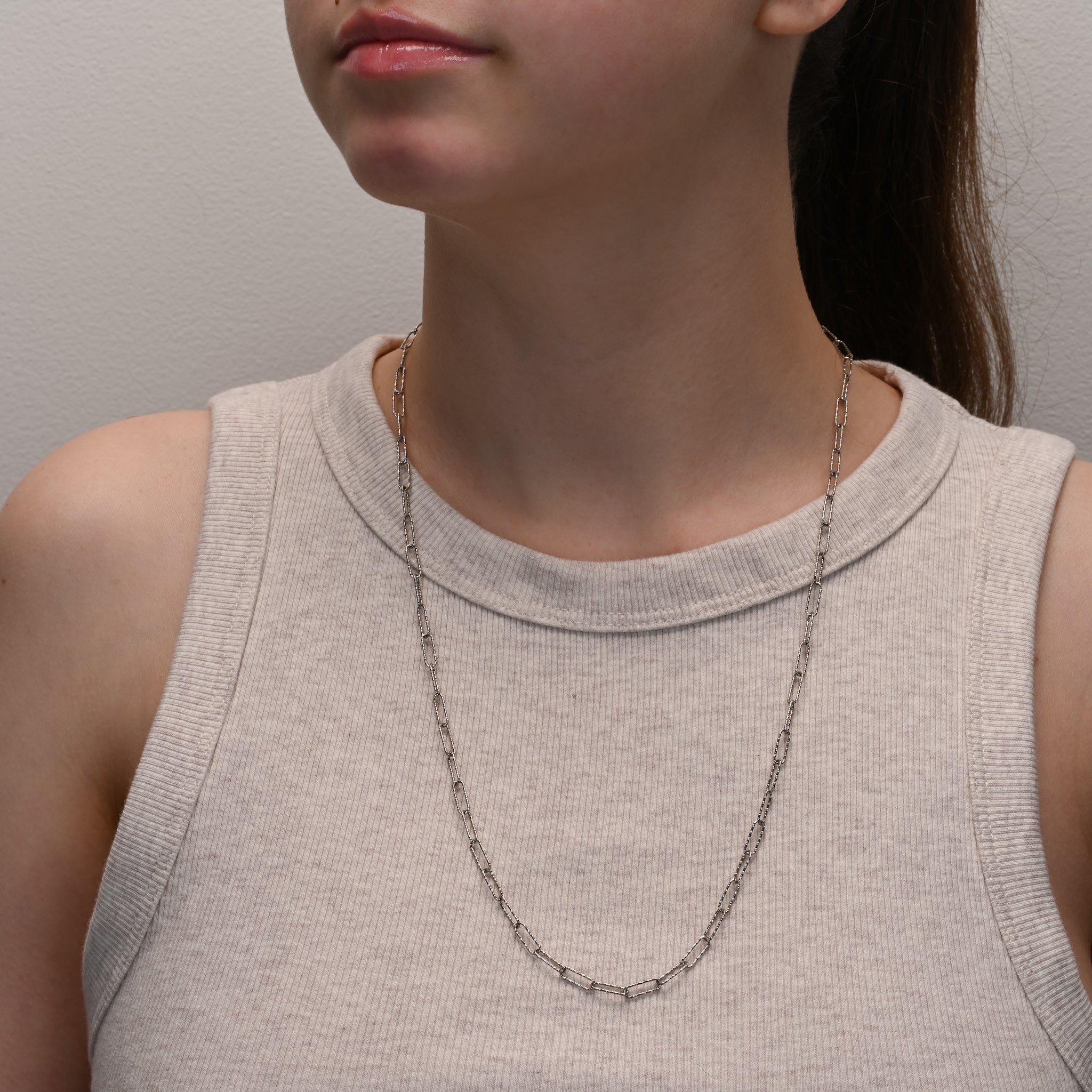 Studio shot of Large Paperclip Silver Chain Rhodium Plated