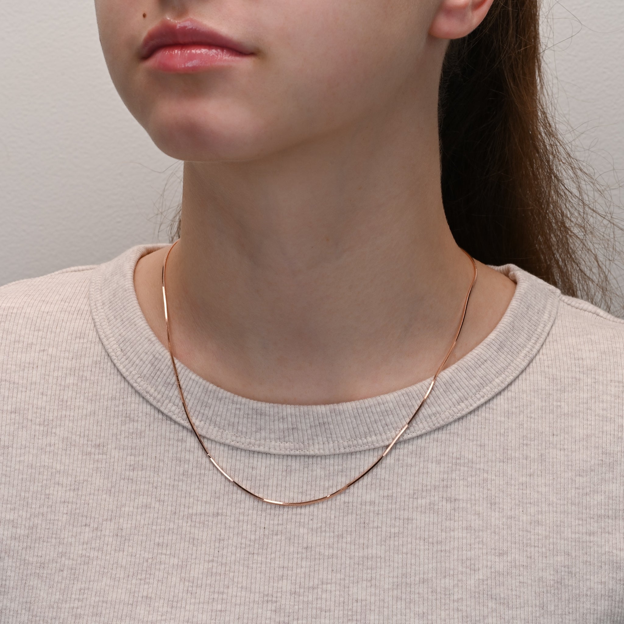 Detail view of Rose Gold Plated Silver Snake Chain 1mm