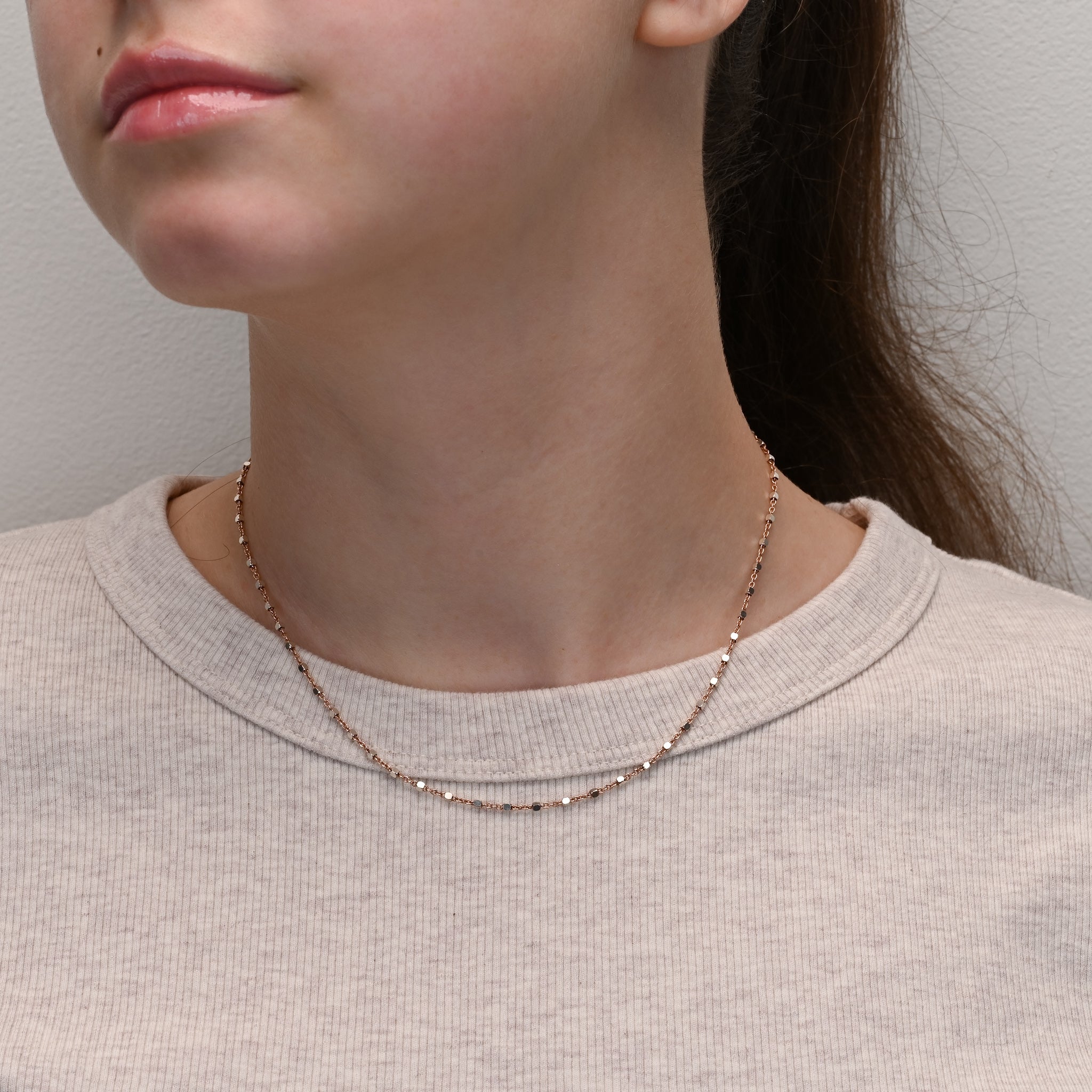 Side view of Rose Gold Chain with Cube Beads