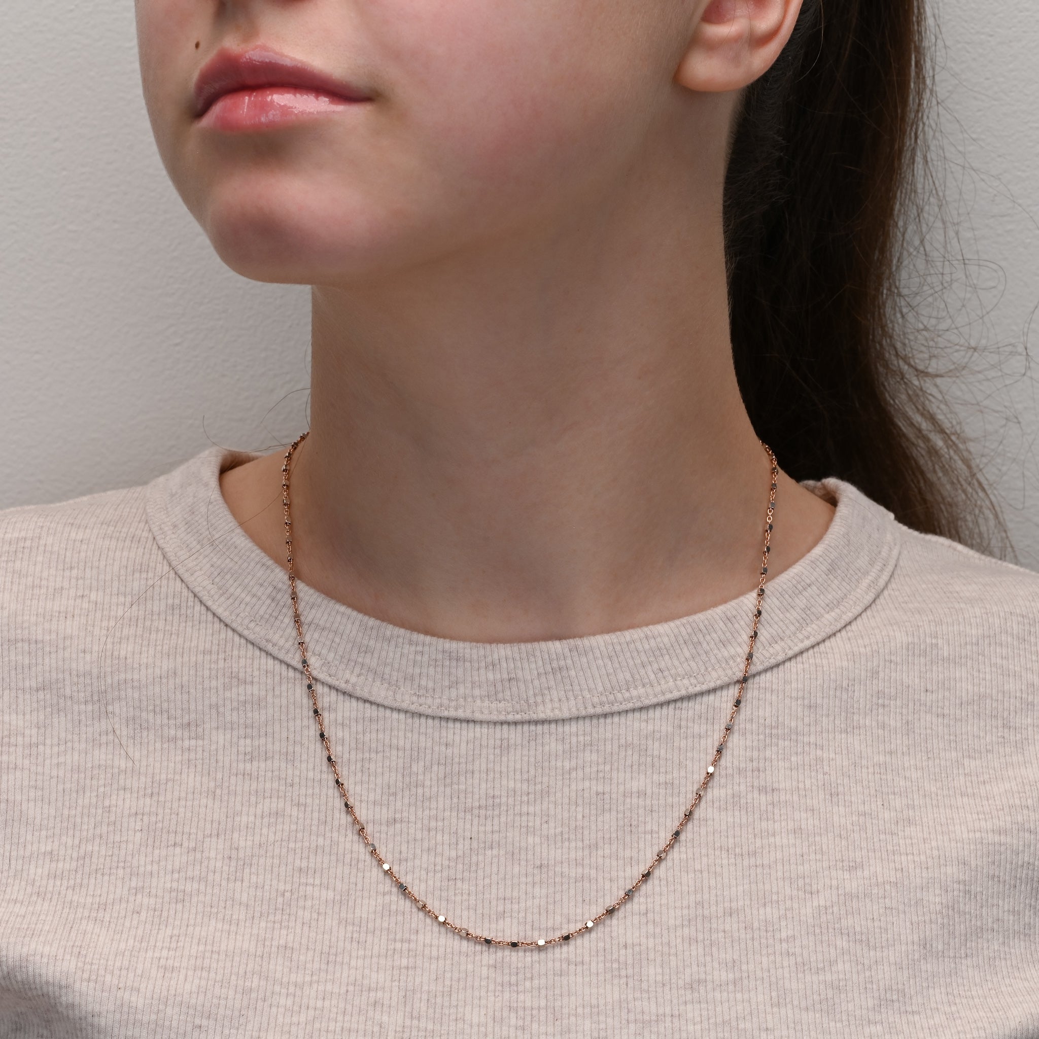Alternate angle of Rose Gold Chain with Cube Beads
