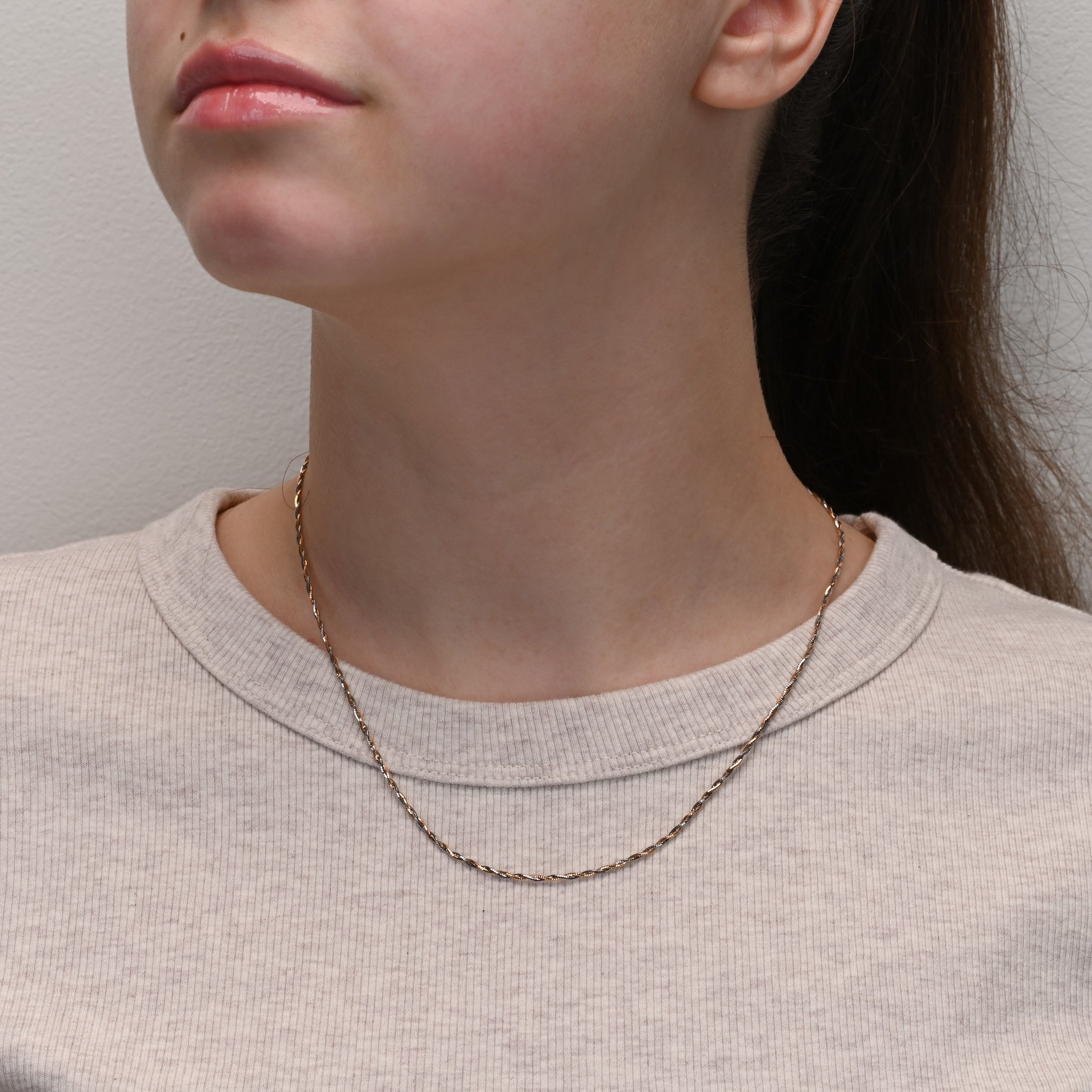 Alternate angle of Twisted Rope Rose Gold & Rhodium Plated Chain