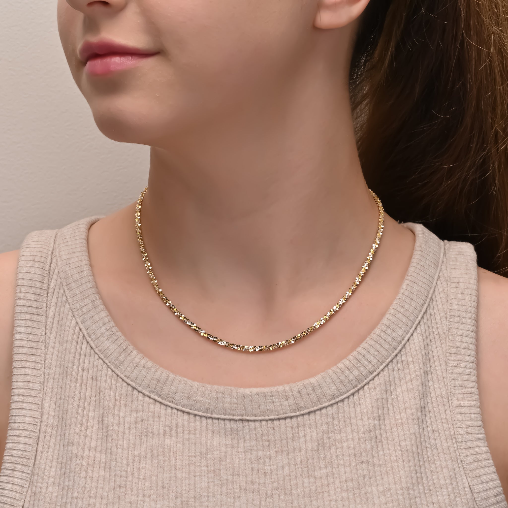 Detail view of Margarita Silver Chain Gold & Rhodium Plated 2.1