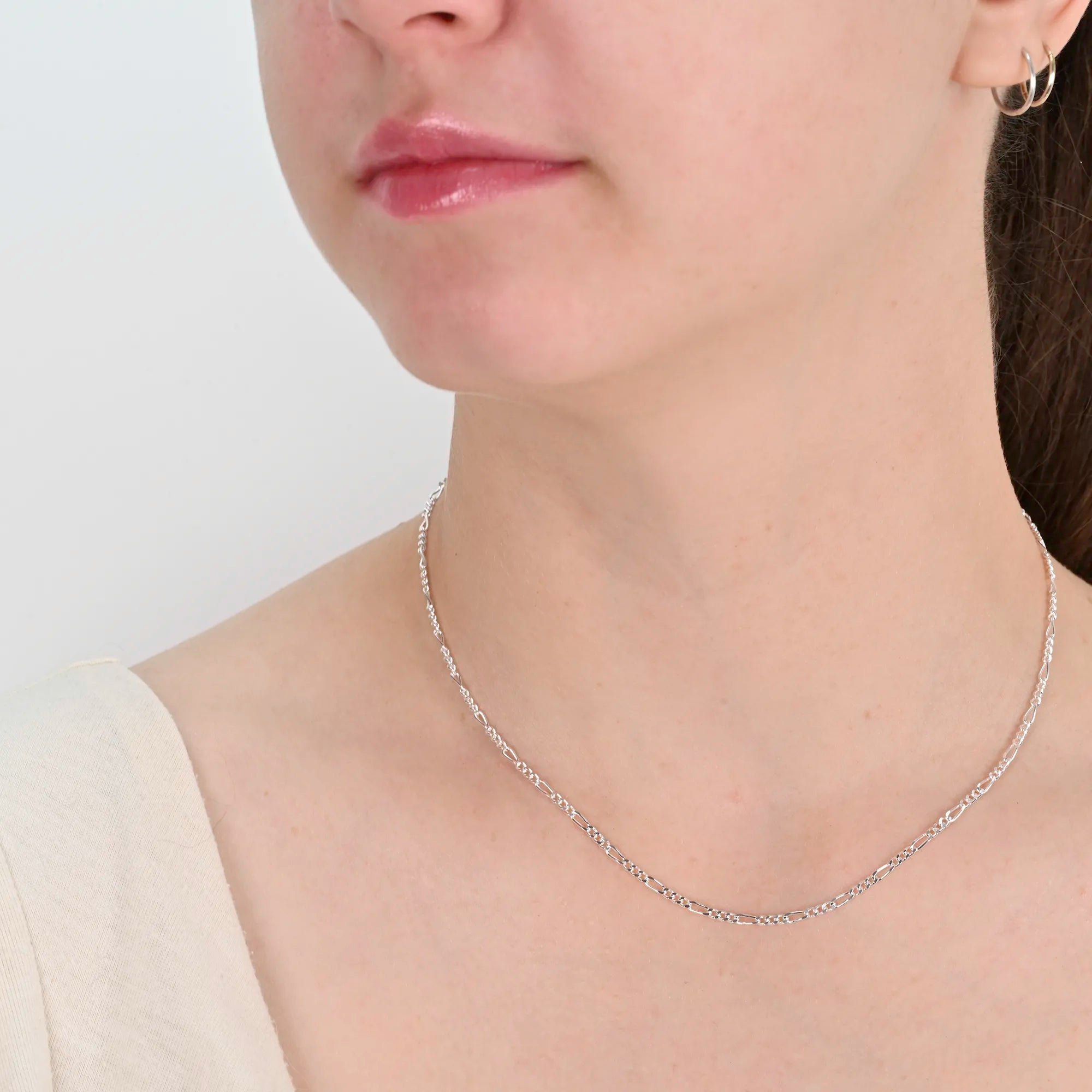 Alternate angle of Figaro silver chain 2.2mm