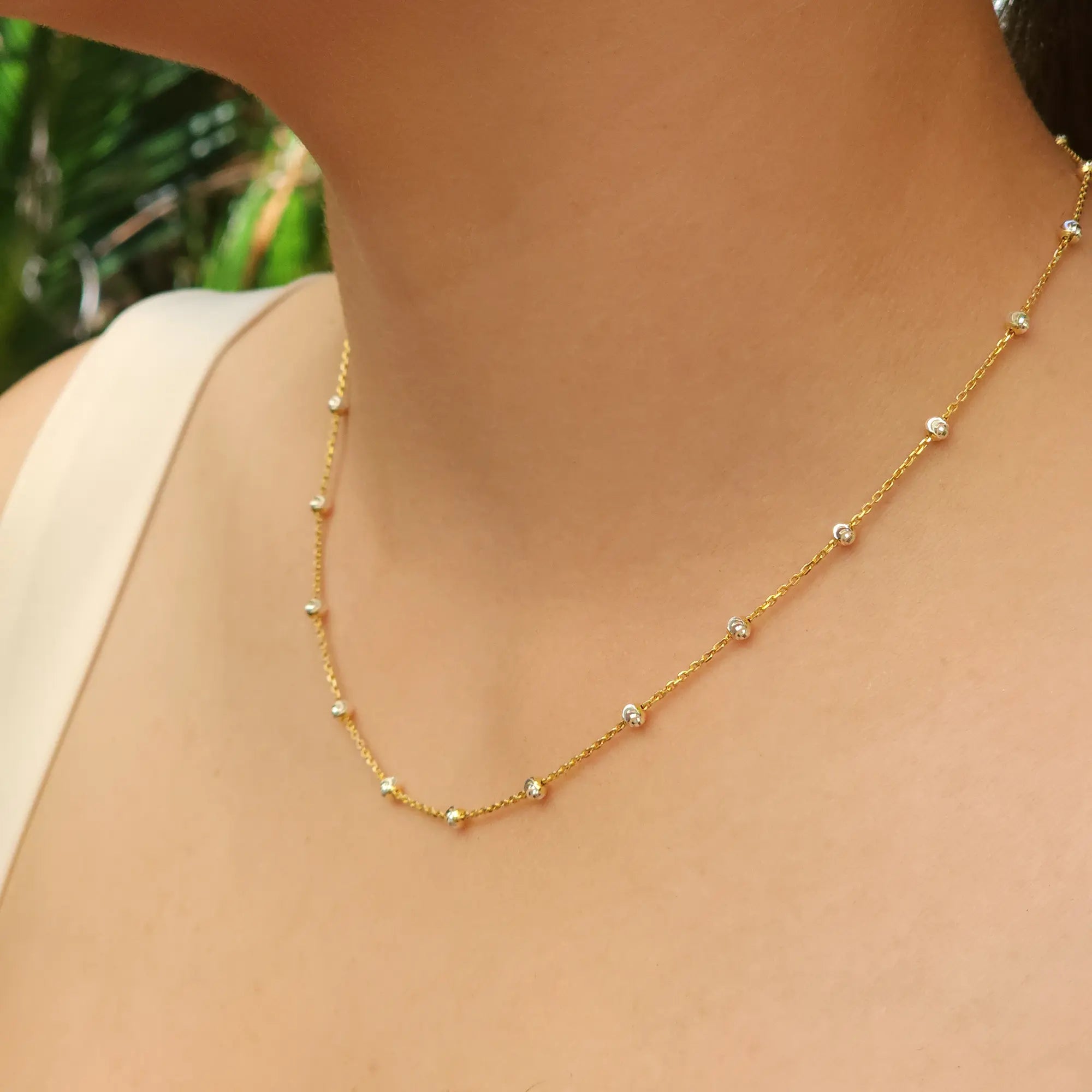 Close-up detail of Gold-Plated Sterling Silver Chain Silver Beads