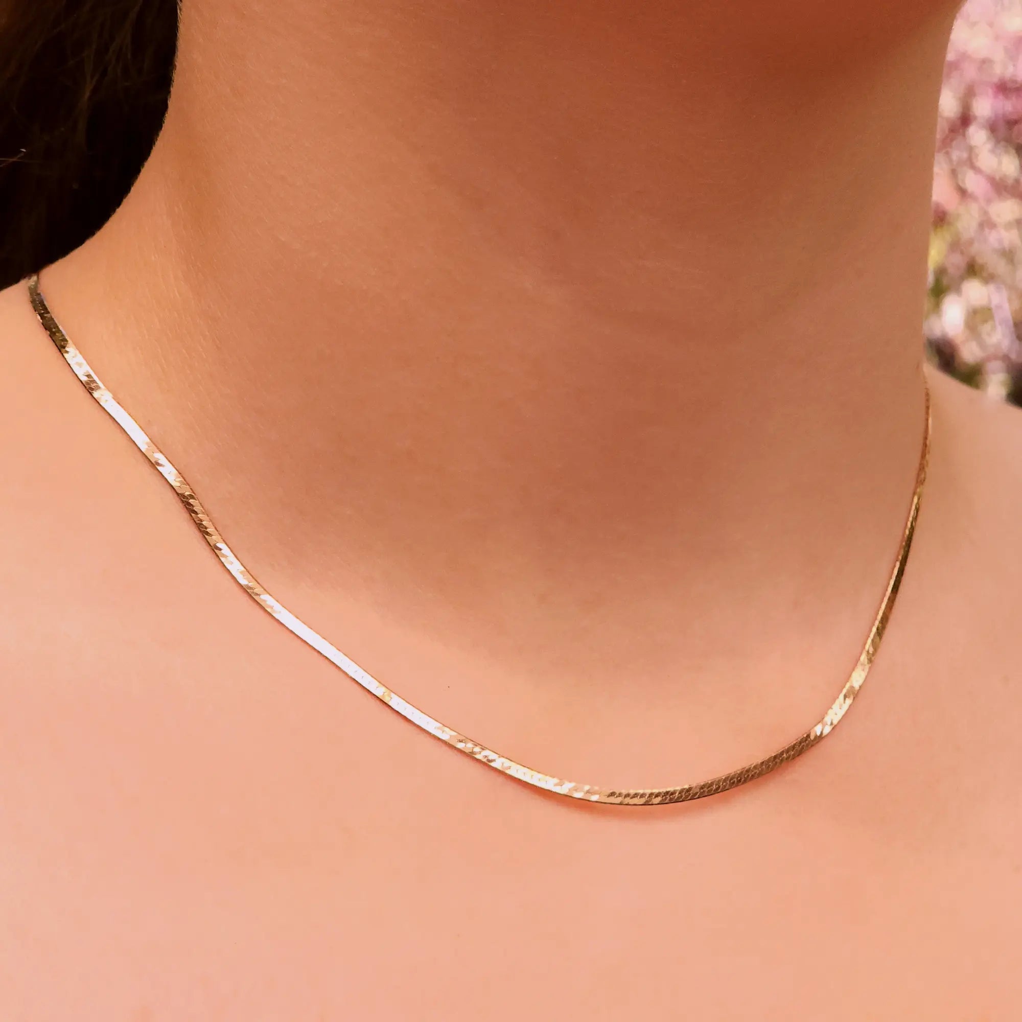 Side view of Herringbone Rose Gold Plated Silver Chain 2mm