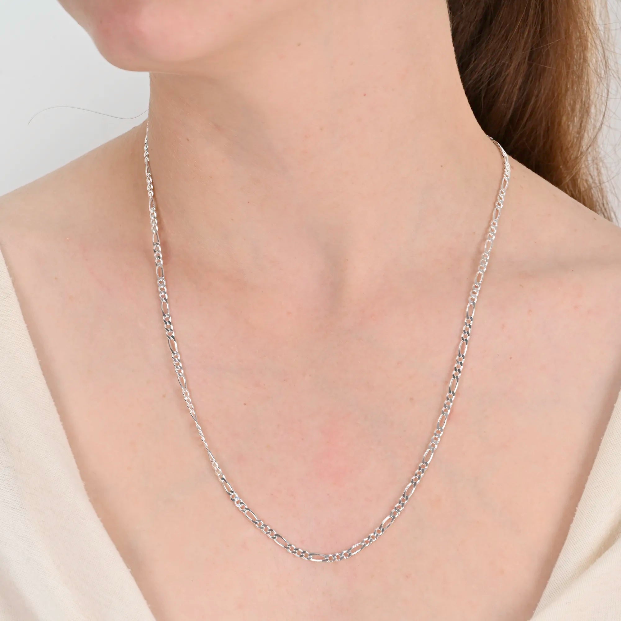 Alternate angle of Figaro silver chain 3mm