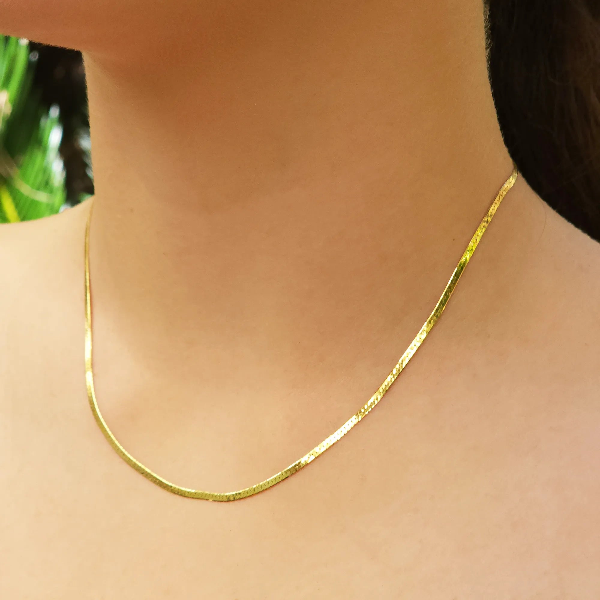 Side view of Herringbone Gold-Plated Silver Chain 2mm