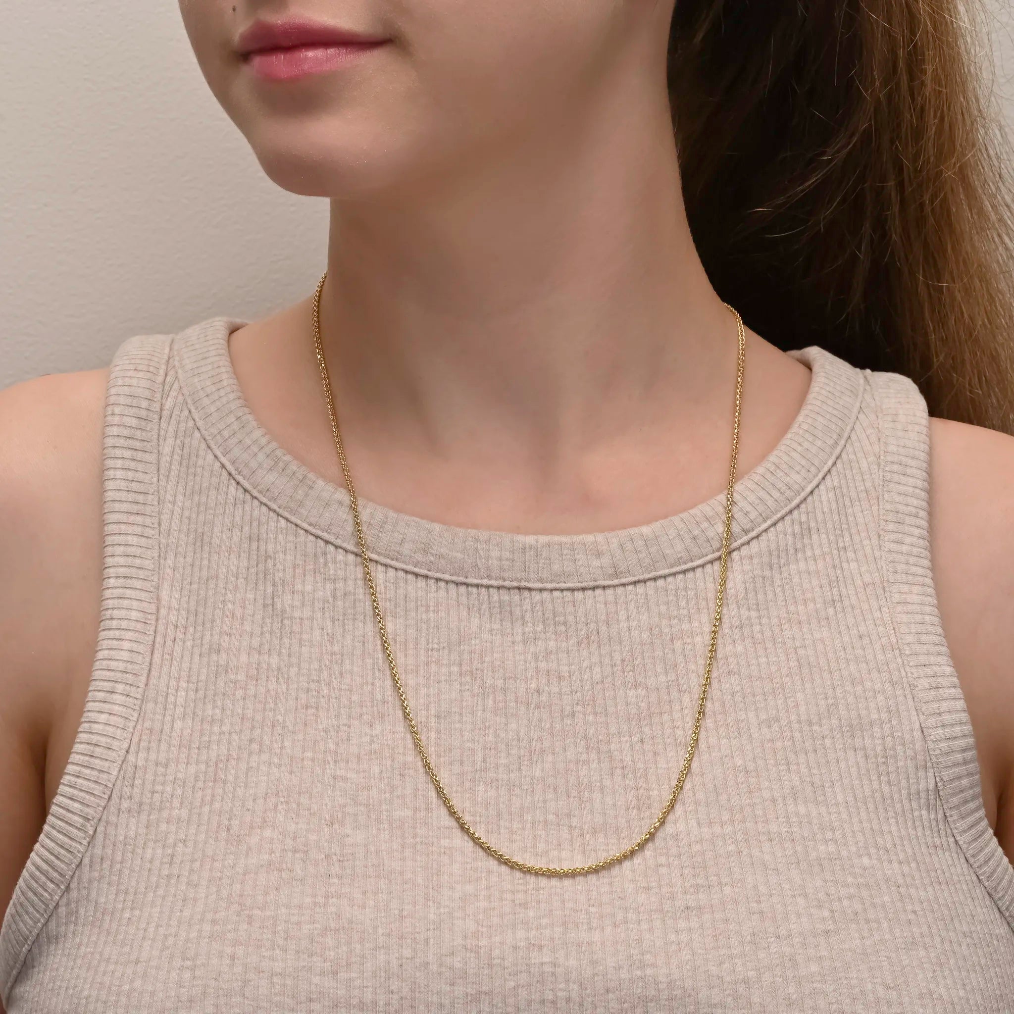 Alternate angle of Yellow Gold Spiga Silver Chain 1.9mm