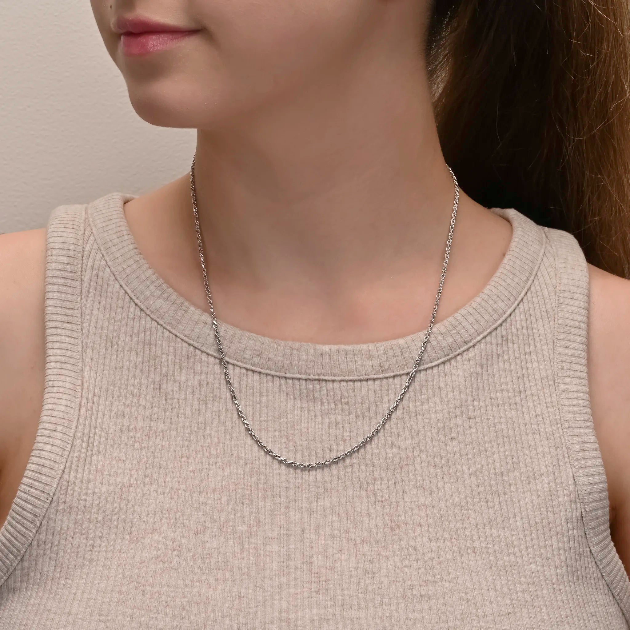 Close-up detail of Silver Rope Chain Darkened 1.7mm