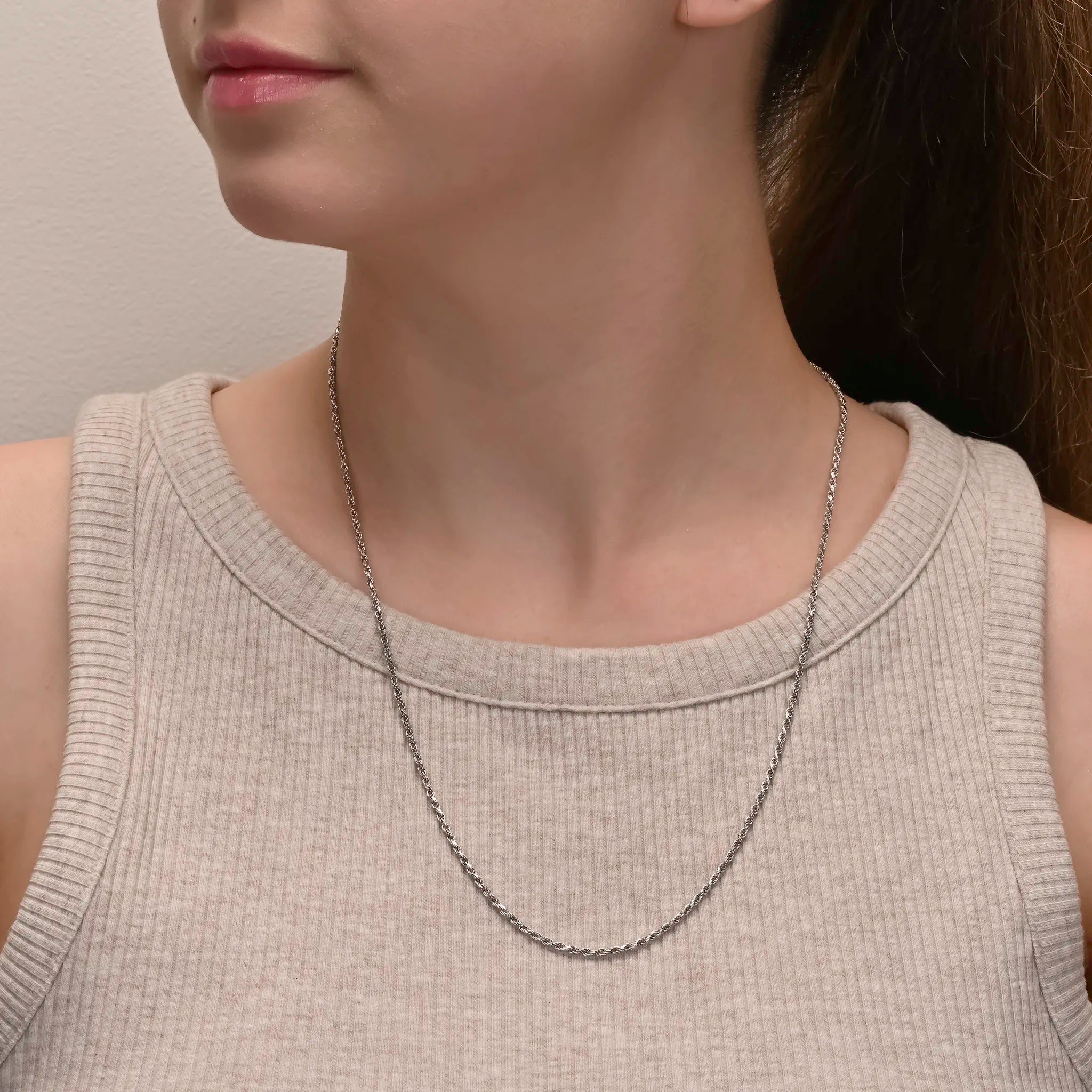 Alternate angle of Silver Rope Chain Darkened 1.7mm