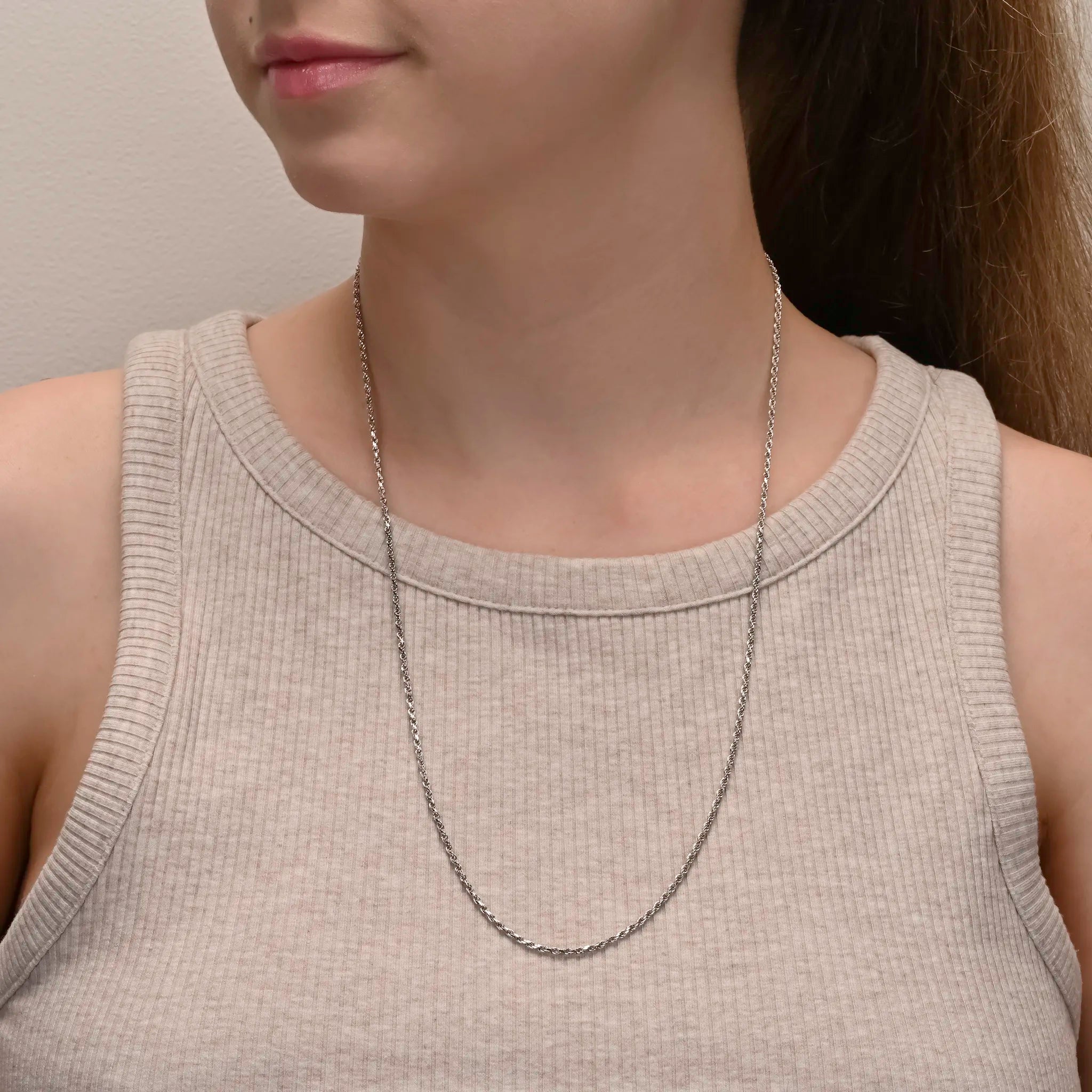 Side view of Silver Rope Chain Darkened 1.7mm