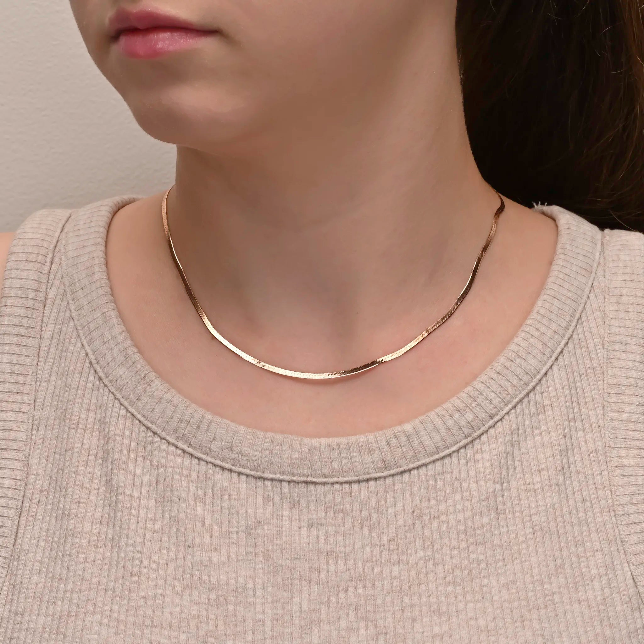 Alternate angle of Herringbone Rose Gold Plated Silver Chain 2mm